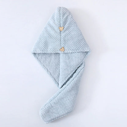 🐻Premium Super Absorbent Hair Drying Towel with Cute Bear Button | Candy fleece hair cap