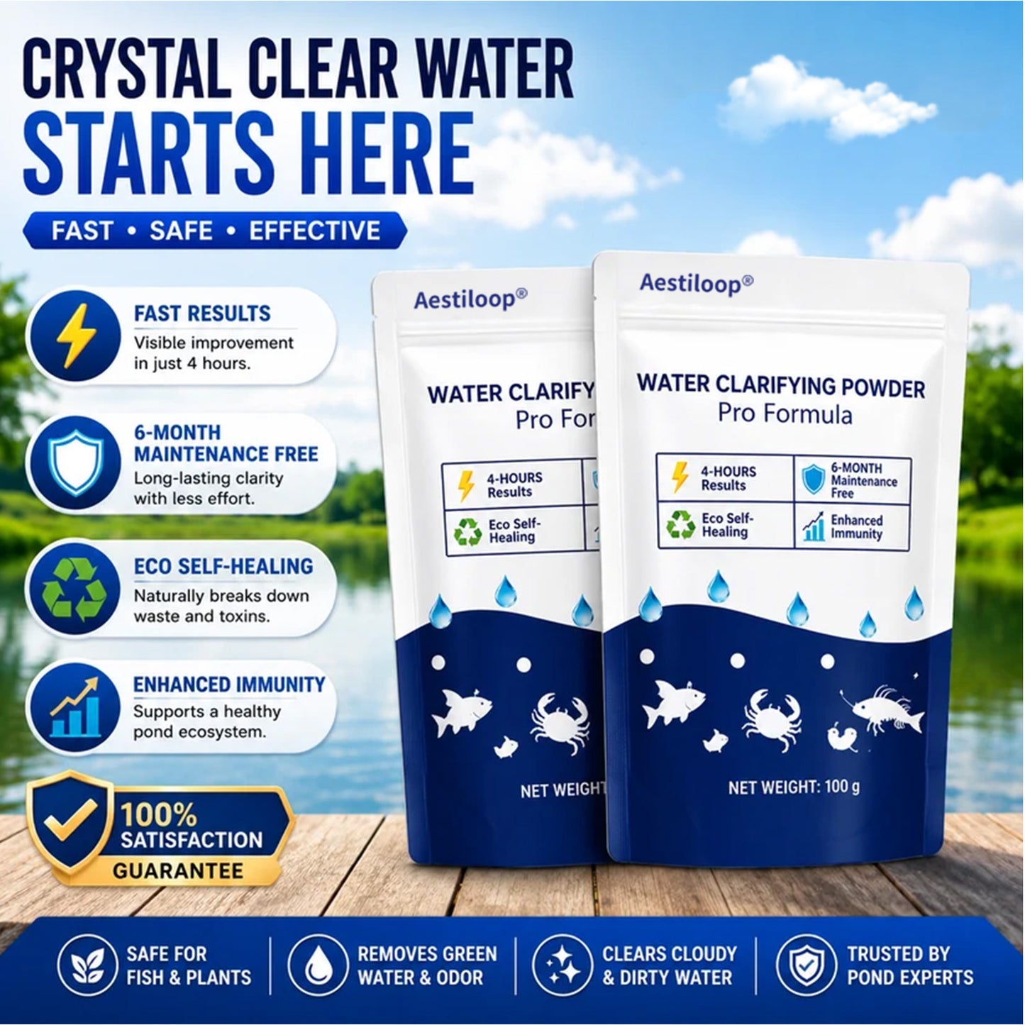 Official Store |⏱️ Crystal Clear in 24 Hours! | Aestiloop®Water Clarifying Powder