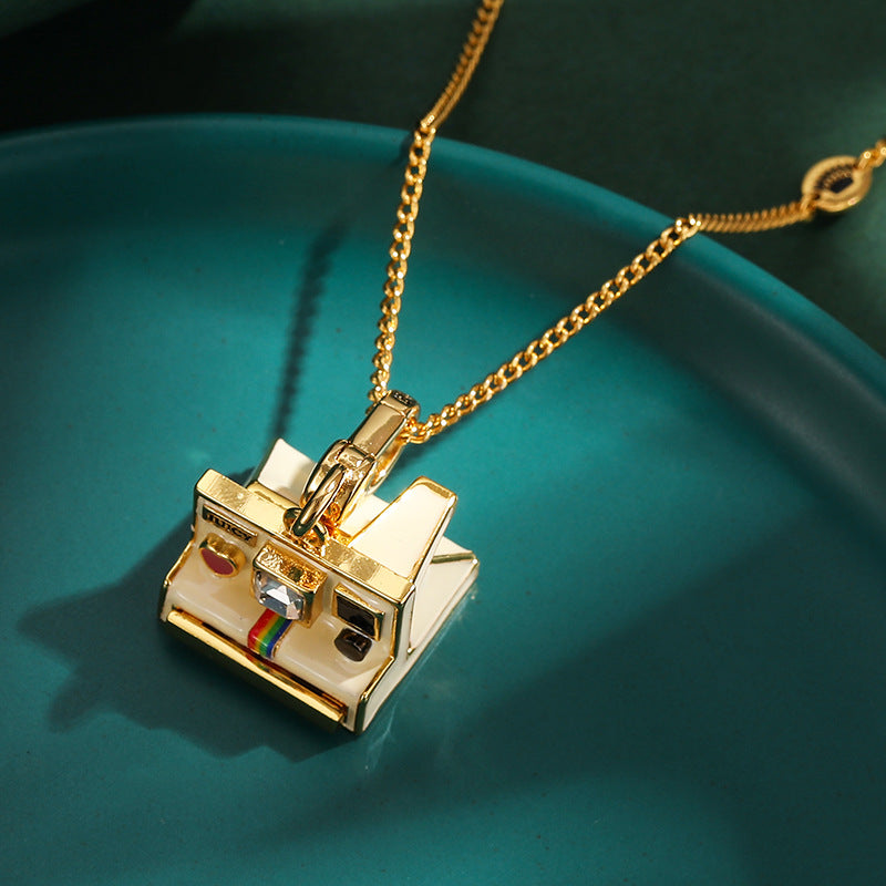Enamel glazed three-dimensional Polaroid movable camera pendant high-end necklace