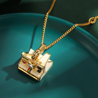 Enamel glazed three-dimensional Polaroid movable camera pendant high-end necklace