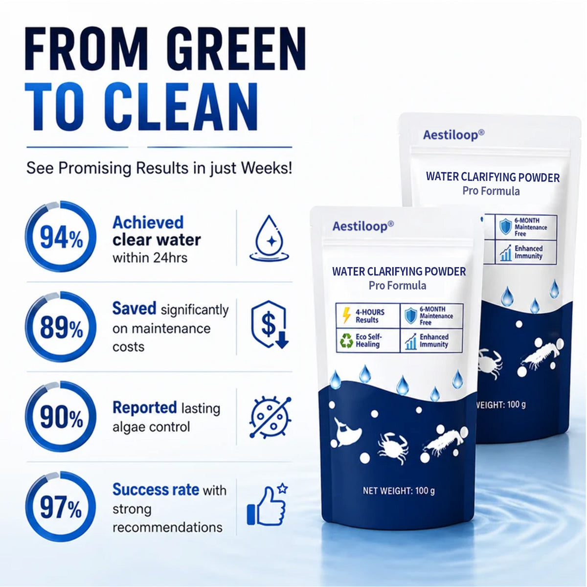 Official Store |⏱️ Crystal Clear in 24 Hours! | Aestiloop®Water Clarifying Powder
