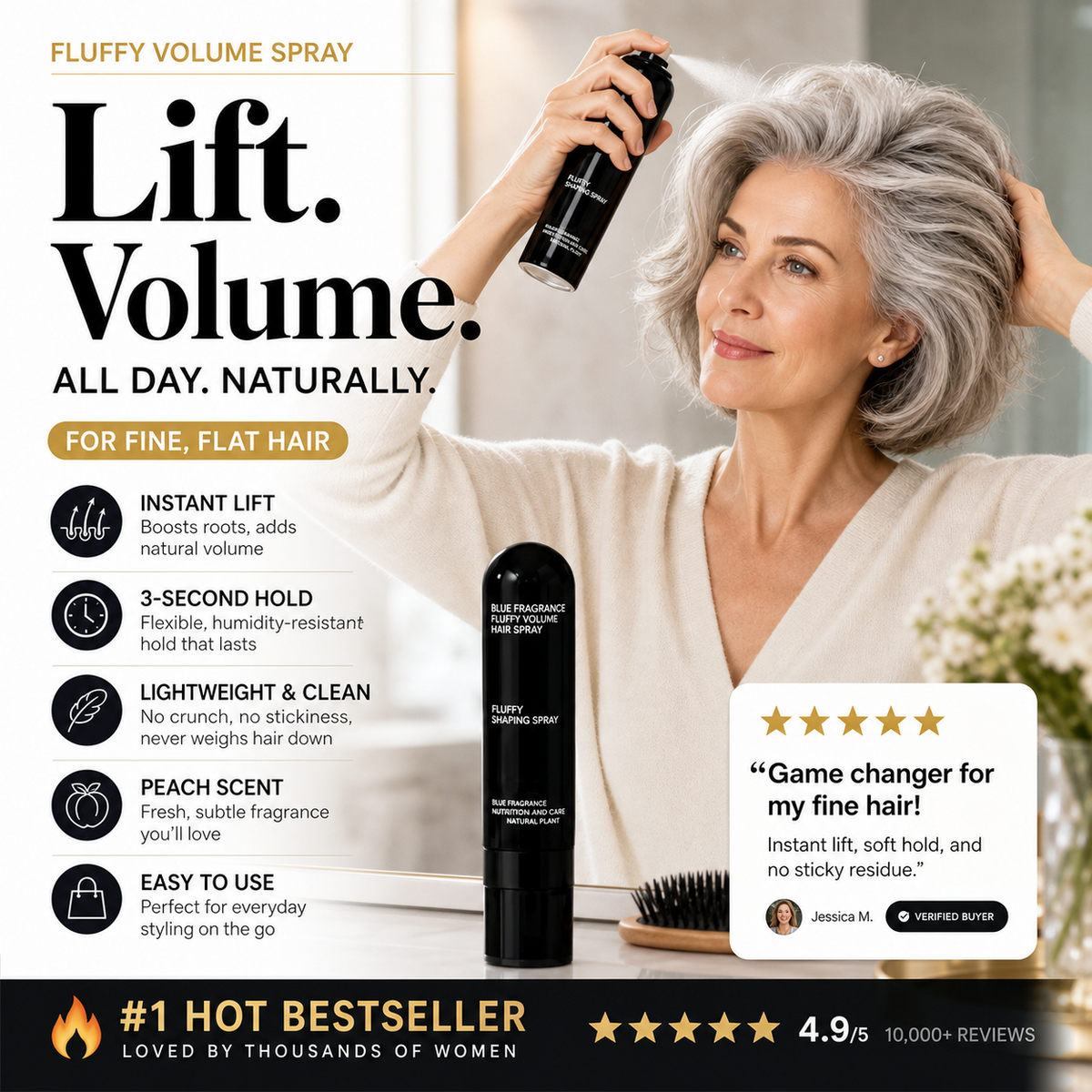 💨50% OFF NOW! Fluffy Hair Shaping Spray, Long Lasting Peach Scent Volumizing Hair Mist for All-Day Hold