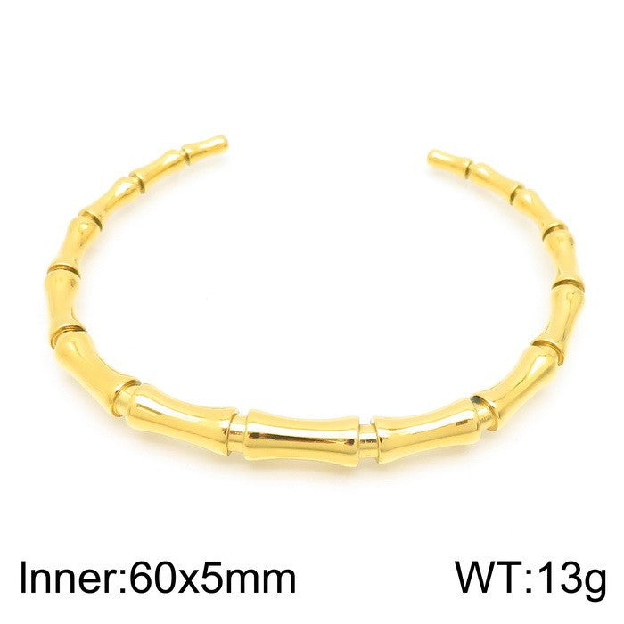 Bamboo Joint Design Stainless Steel Bracelet 18K Gold Plated Versatile High-Grade Plain Circle Bracelet