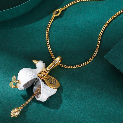 Accessory temperament enamel glaze color glaze print gray swan can be opened gold egg pendant pendant pendant