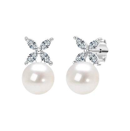 Fashionable freshwater pearl earrings s925 pure silver round strong light bulb earrings