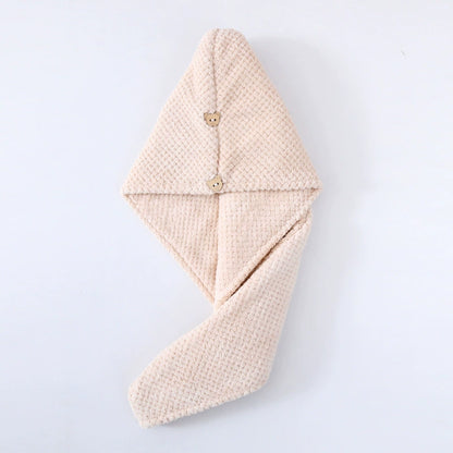 🐻Premium Super Absorbent Hair Drying Towel with Cute Bear Button | Candy fleece hair cap